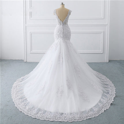 Wholesale Bridal Sleeve White Tail Slender Mermaid Light Wedding Dress