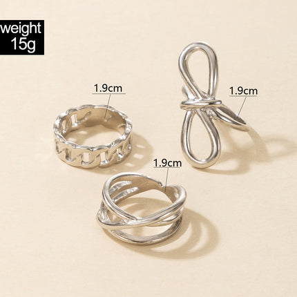 Geometric Twisted Figure 8 Bow Knot Cross Ring Three-piece Set