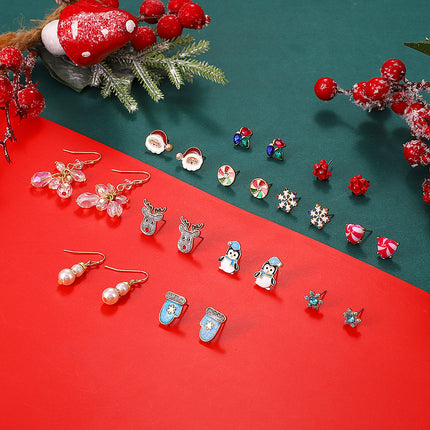 Großhandelsweihnachtsschneeflocke-Elch-Weihnachtsmann-Ohrringe sechs Stücke