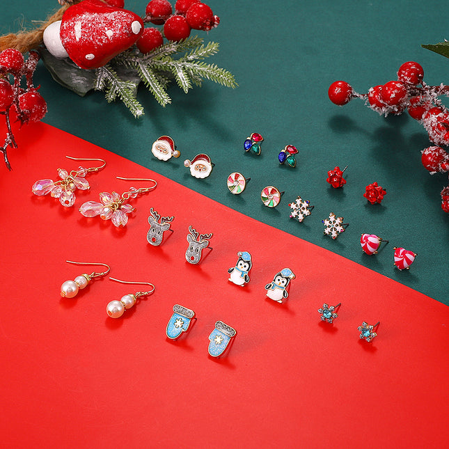 Großhandelsweihnachtsschneeflocke-Elch-Weihnachtsmann-Ohrringe sechs Stücke