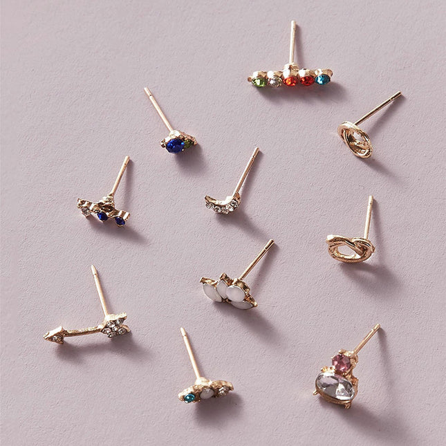 Colorful Rhinestone Irregular Earrings Ten Pieces