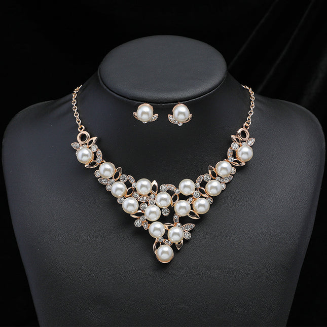 Conjunto de aretes y collar de perlas Joyería de boda nupcial de moda femenina