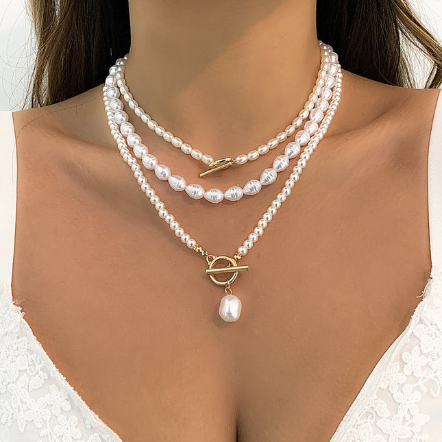 Wholesale Millet Pearl Clavicle Necklace Metal Chain Necklace Set