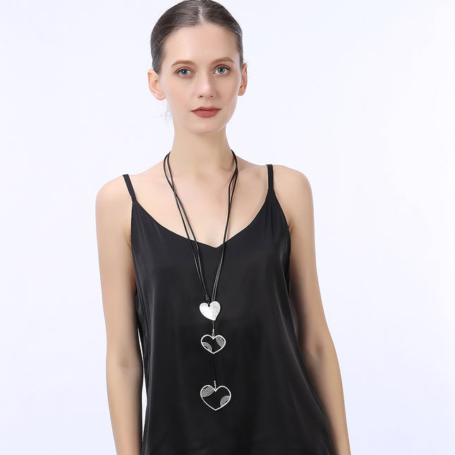 Wholesale Women's Long Tassel Heart Geometric Metal Matte Necklace
