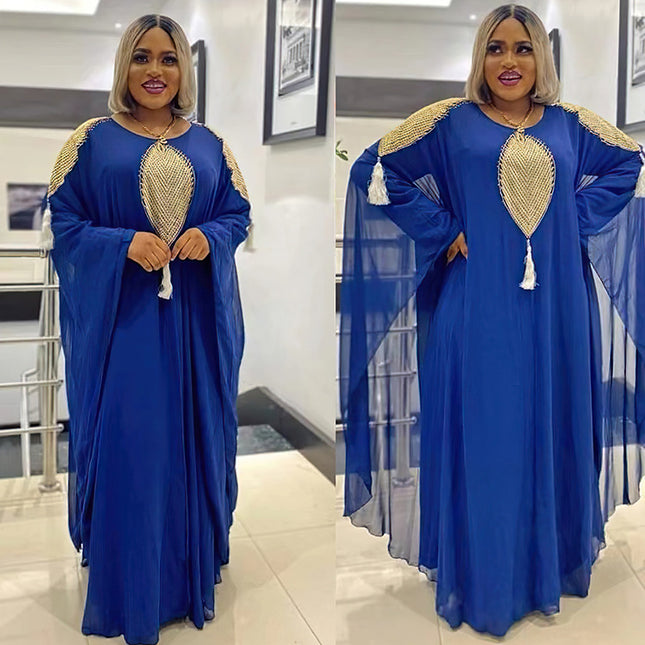 Wholesale Muslim Women's Chiffon Sequin Embroidery Tassel Long Robe Dress