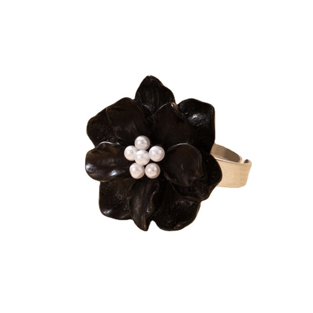 Resin Flower Pearl Single Floral Adjustable Ring