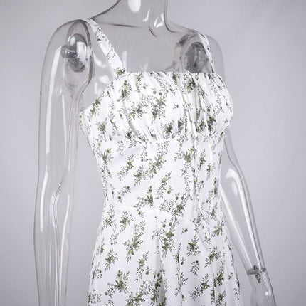 Sommer Damen Blumenspitze rückenfreies High Slit Sling Kleid