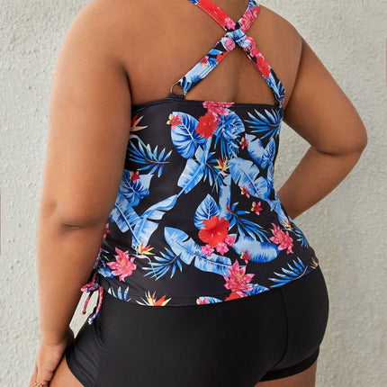 Wholesale Ladies Plus Size Two-piece Swimsuit Printed Strap Boxer