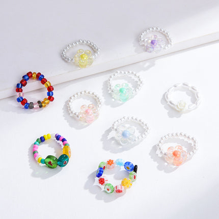 Wholesale Glass Rice Beads Beaded Ring Beaded Glass Flower Ring