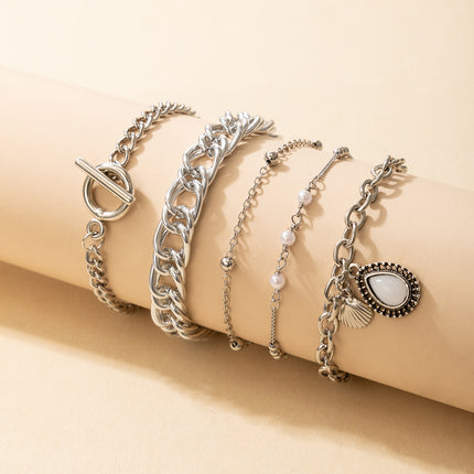 Five Pearl Imitation Gemstone Bracelets