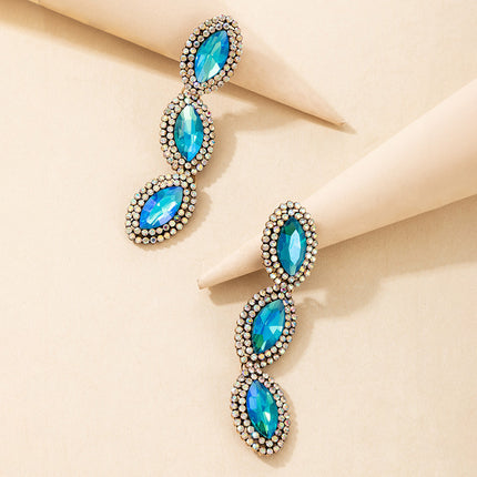 Pendientes de diamantes de imitación azules con taladro de cristal