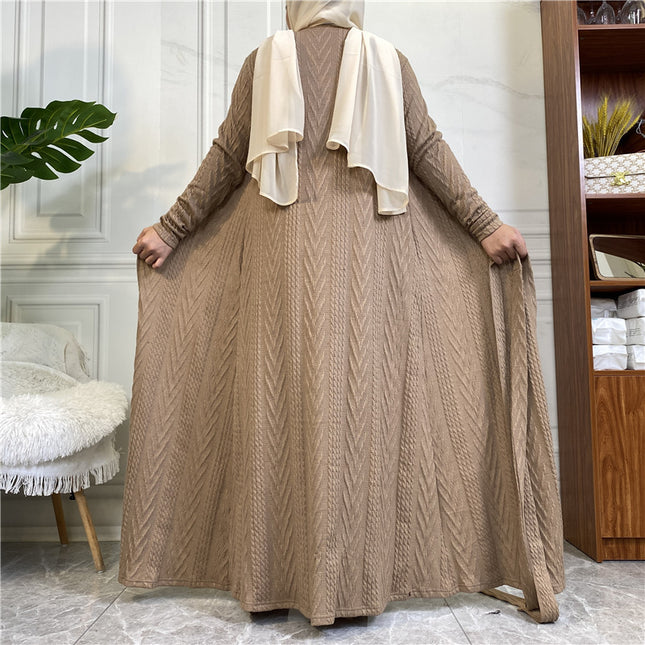 Fall Winter Knitted Muslim Cardigan Sweater with Pockets