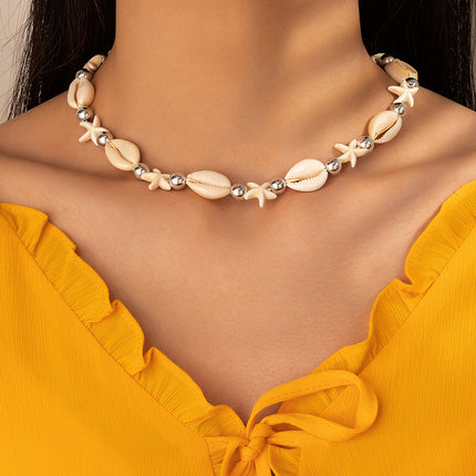 Metal Shell Pendant Single Layer Necklace Braided Adjustable Clavicle Chain