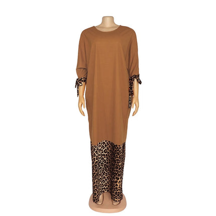 Venta al por mayor Vestido de mujer africana Talla grande Estampado de leopardo Bata