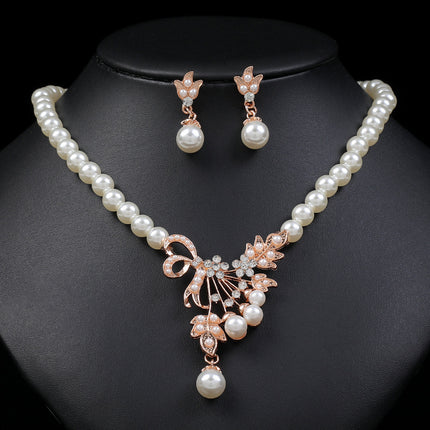 Collar de perlas Pendientes Conjunto Aleación de moda Forma de gota Flor Joyería nupcial