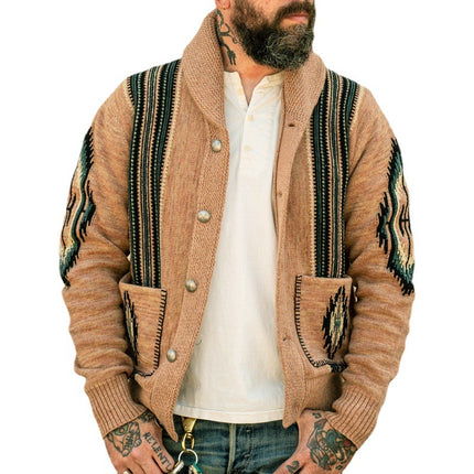 Wholesale Men's Autumn Winter Jacquard Lapel Sweater Jacket