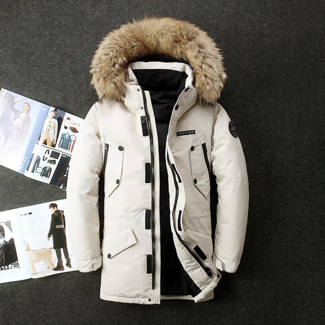 Wholesale Men's Winter Mid Length Coat Fur Collar Down Jacket