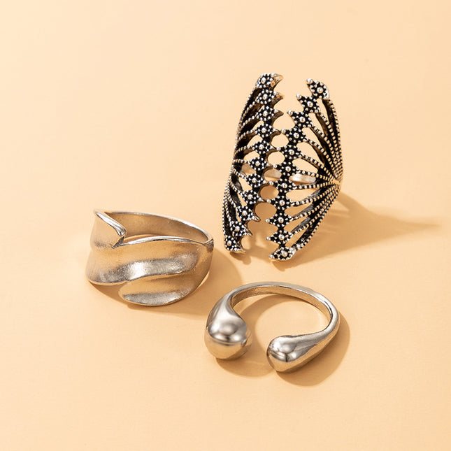 Seashell Geometric Stylish 3-Piece Ring Set