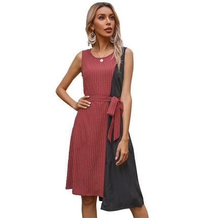 Wholesale Women's Summer Stitching Round Neck Irregular Sleeveless Dress