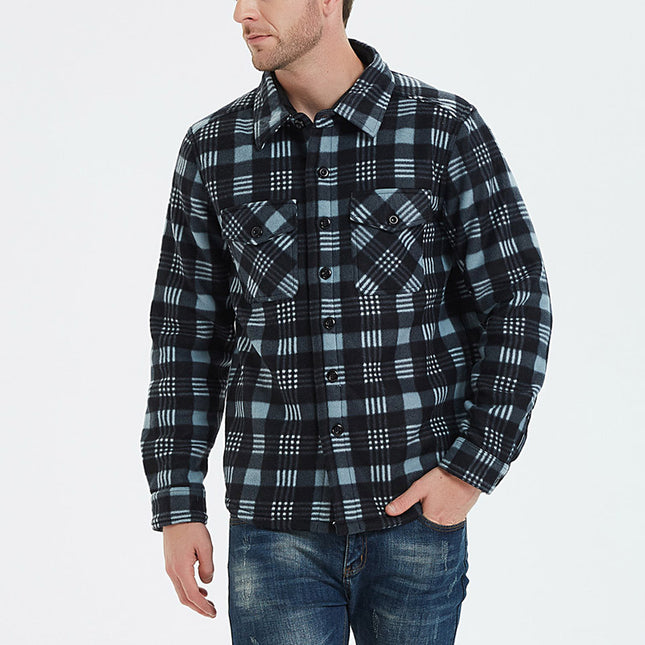 Wholesale Men's Winter Fleece Thickened Slim Jacket Casual Check Shirt