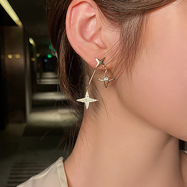 Four-pointed Star Rhinestone Stud Earrings