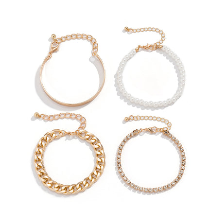 Glossy Bracelet Set Simple Trend Rhinestone Chain Pearl Bracelet