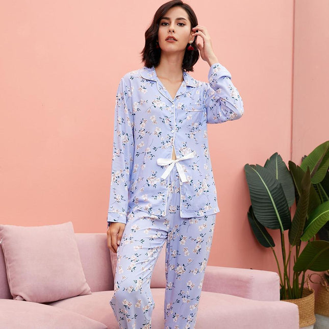 Damen Pyjama Langarm Lange Hose Loungewear Set
