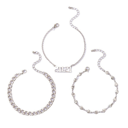 Wholesale Fashion 2021 Silver Geometric Heart Bracelet Set