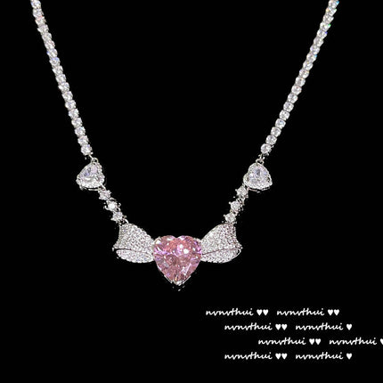 Heart Wings Necklace Plated 18K Gold Water Drop Zircon Ring