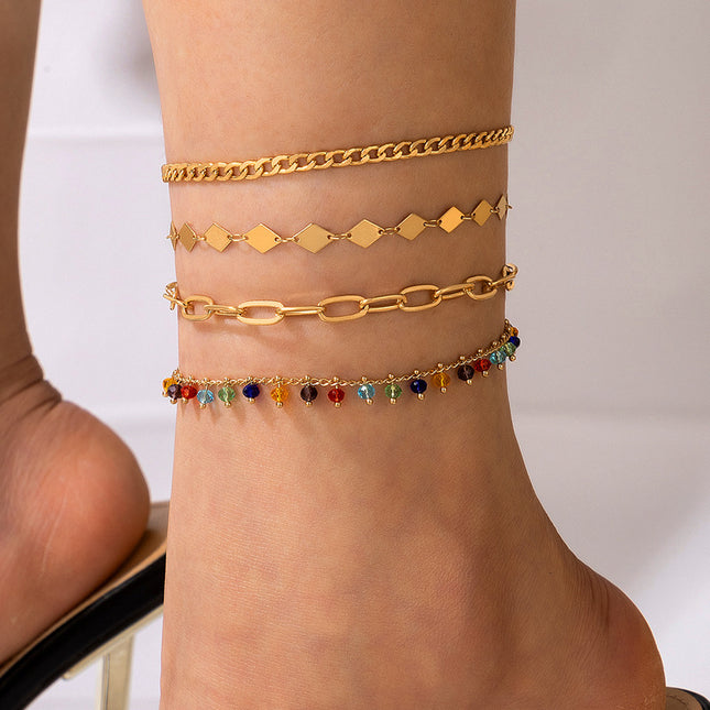 Rice Beads Beaded Tassel Multilayer Anklet Alloy Anklet 4 Pieces