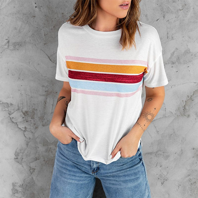 Sommer-Regenbogen-Grafikdruck-Spitzen-T-Shirt