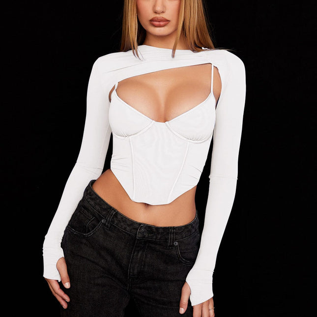 Wholesale Women's Summer See-Through Pleated Navel Cropped T-Shirt