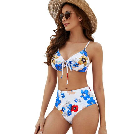 Wholesale Women's Swimsuit Split Solid Color Printed Backless Tankini Bikini