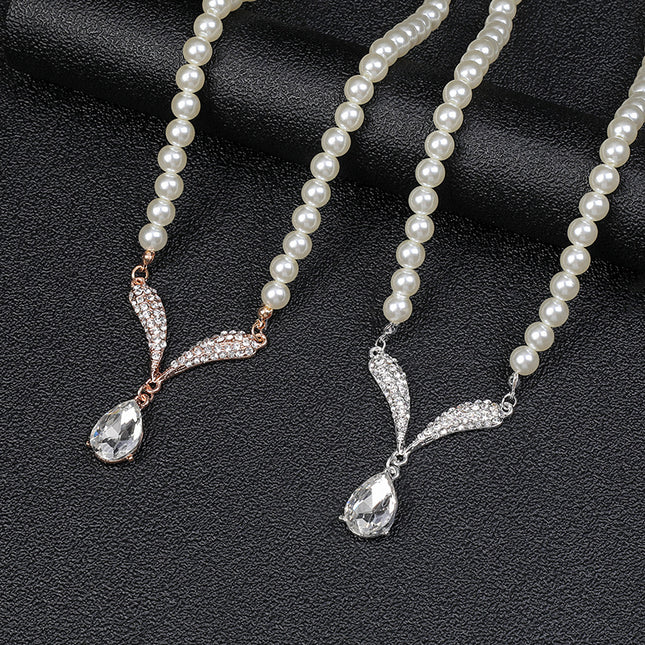 Conjunto de pendientes de collar de perlas Accesorios de vestido de novia chapado en aleación de moda