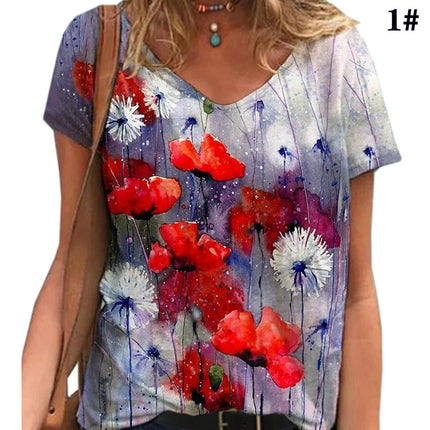 Wholesale Ladies Plus Size Floral Print Ladies Short Sleeve T-Shirt