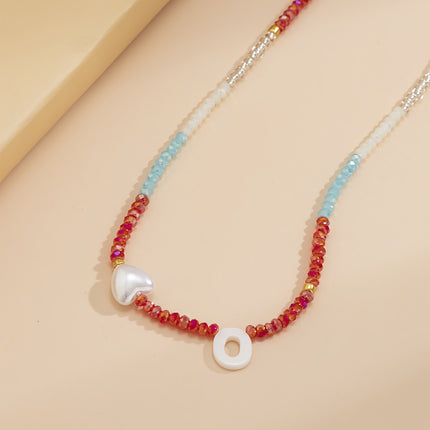 Pfirsich-Herz-Perlen-bunte Kristall-wulstige Schlüsselbein-Halskette