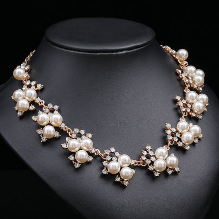 Pearl Necklace Earrings Set Women Alloy Plating Bridal Dress Accessories