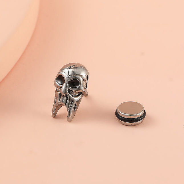 Pendientes de botón piercing de acero inoxidable con calavera retro gótica