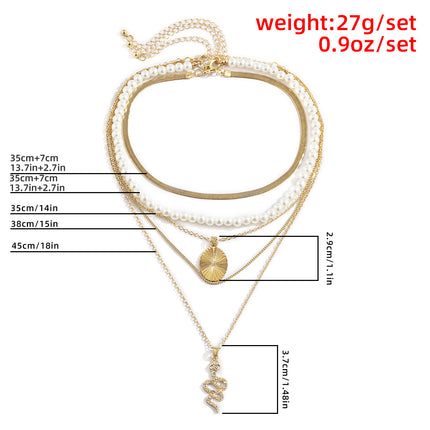 Rhinestone Pearl Flat Snake Bone Chain Clavicle Necklace