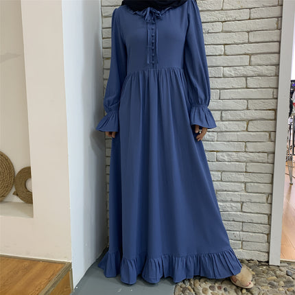 Wholesale Women's Solid Color Stitching Big Swing Muslim Dress
