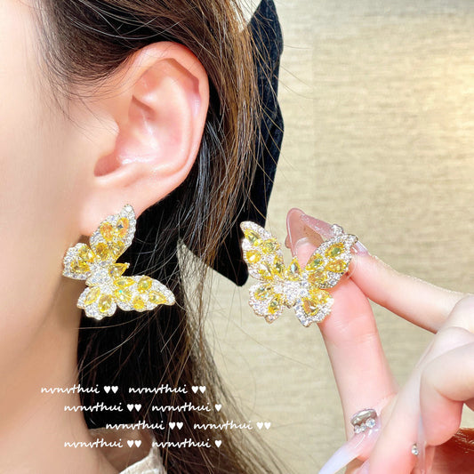 Rose Pink Butterfly 18K Gold Plated Zircon Heart Pearl Earrings