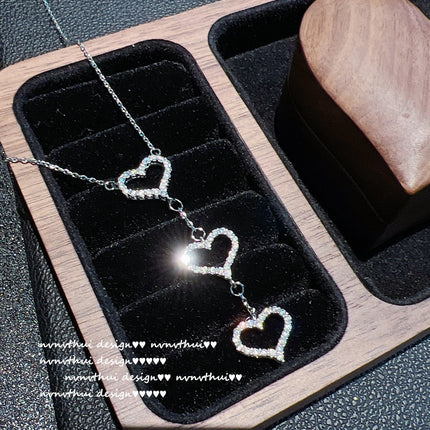 Herz-Halskette 18 Karat vergoldeter Herz-Zirkon-Ohrring-Ring