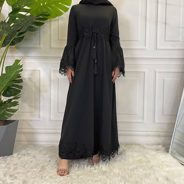Vestido de corbata con costuras de encaje para mujer de moda musulmana de Oriente Medio