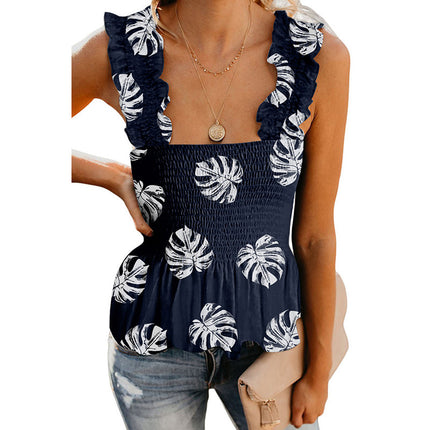 Wholesale Ladies Floral Strap Pleated Camisole Sleeveless Tank