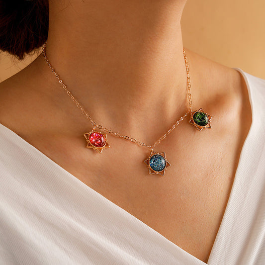 Planet Resin Single Necklace Clavicle Chain