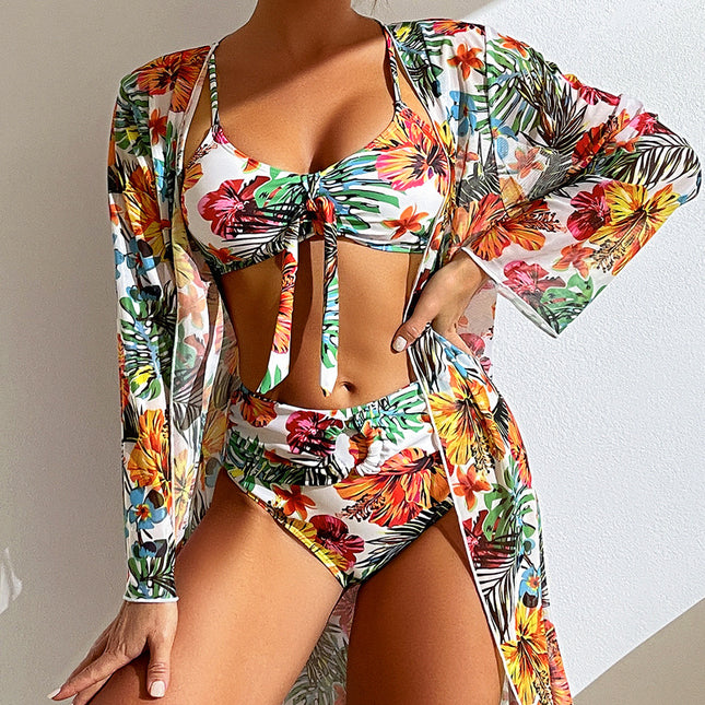 Weiblicher gedruckter reizvoller zweiteiliger Badeanzug-Langarm-Bikini-Bikini