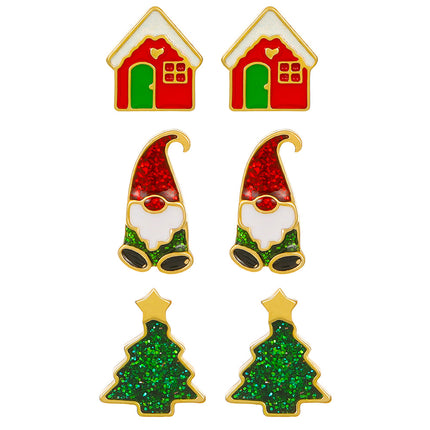 Wholesale Christmas Oil Drip Santa Claus Christmas Tree Stud Earrings