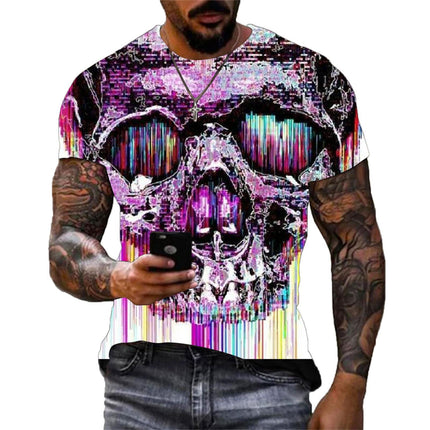 Wholesale Men's 3D Digital Printing Skull Round Neck Short Sleeves T-Shirt
