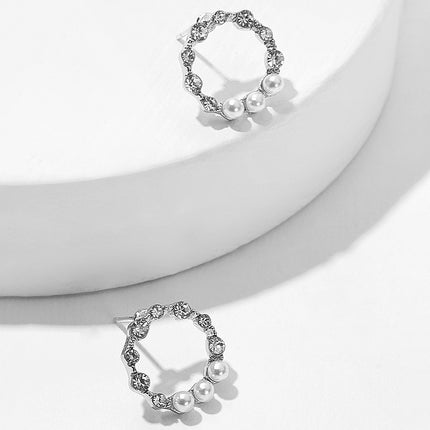 Wholesale Fashion Cute Simple Rhinestone Pearl Round Earrings
