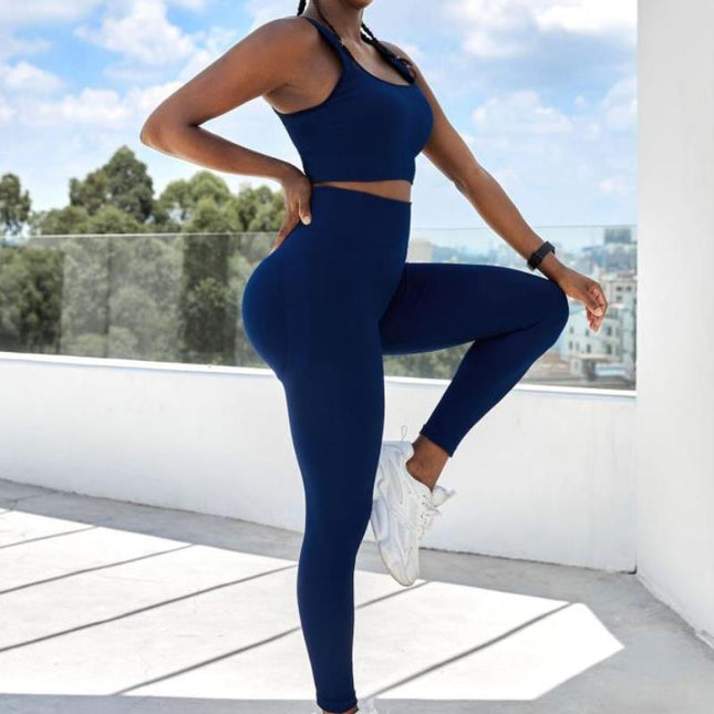 Wholesale Women's Seamless High Waist Stretch Sports Bra Leggings Yoga Two Piece Set
